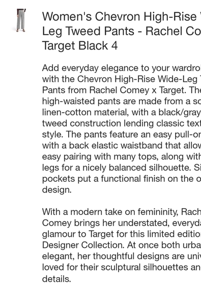 Rachel Comey x Target High-waist Wide Leg Black/White Chevron Tweed Pants Size 4 - Picture 4 of 10